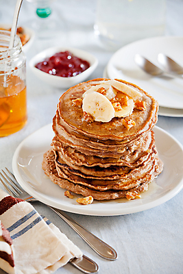 포토 JPG 해외이미지 식기 음식 포크 과일 디저트 바나나 실내 사람없음 컬러풀 견과류 잼 밀 유기농 브런치 꿀 핸드메이드 해외202004 해외포토 웰빙 컬러 곡류 내부 식사 소스_음식 파일형식