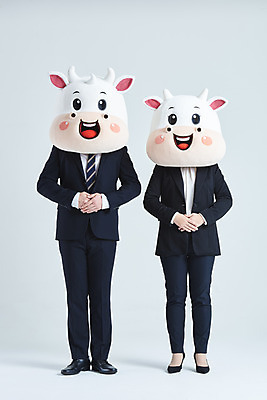 포토 JPG 스튜디오촬영 전신 여자 남자 40대 중년 비즈니스 회색배경 새해 실내 서기 정장 20대 성인 두명 앞모습 한국인 소띠 비즈니스맨 비즈니스우먼 소 손모으기 소캐릭터 동물탈 인형탈 2021년 신축년 국내포토 옷 뷰포인트 동물캐릭터 백그라운드 포유류 모션 사람 동양인 손짓 청년 내부 회색 십이지신 직장인 연도 탈 파일형식