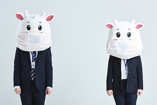 포토 JPG 스튜디오촬영 여자 남자 40대 중년 비즈니스 회색배경 새해 실내 마스크 정장 상반신 20대 성인 두명 앞모습 한국인 소띠 비즈니스맨 비즈니스우먼 소 소캐릭터 동물탈 인형탈 2021년 사회적거리두기 신축년 국내포토 옷 캠페인 뷰포인트 동물캐릭터 백그라운드 포유류 사람 동양인 청년 내부 회색 십이지신 직장인 연도 탈 파일형식