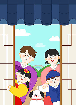 한마리 응시 여자 명절 남자 어린이 무지개 일러스트 가족 하늘 새해 소녀 소년 여러명 상반신 성인 설날 강아지 한복 전통문 기와지붕 반려 국내일러스트 AI파일 자연요소 1 한국전통 전통 시선 기념일 다수 관계 지붕 기와 사람 반려동물 문 개 전통의상 파일형식 벡터