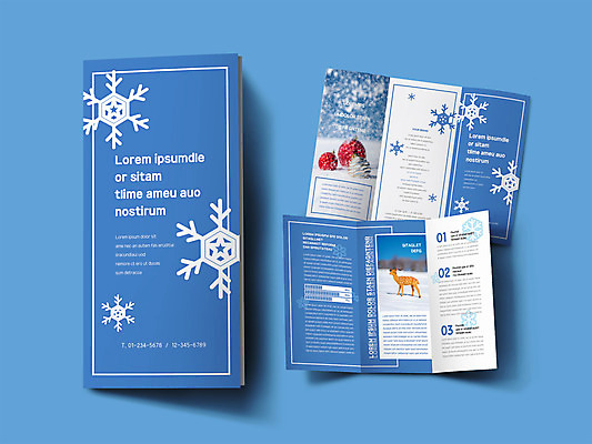 템플릿 한마리 표지디자인 표지 ZIP 내지 리플렛 겨울 3단접지 사슴 눈꽃 팜플렛 사람없음 파란색 장식볼 눈 눈송이 인디자인 INDD 이미지템플릿 자연요소 1 계절 컬러 포유류 날씨 눈_날씨 장식 파일형식