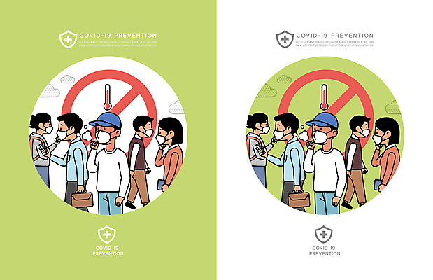 전신 여자 남자 일러스트 마스크 들기 여러명 상반신 성인 연두색 걷기 금지 열 외출 고열 성인만 코로나바이러스 감염예방 델타변이바이러스 국내일러스트 AI파일 다수 모션 사람 초록색 바이러스 사회이슈 예방 감염 온도 파일형식 벡터