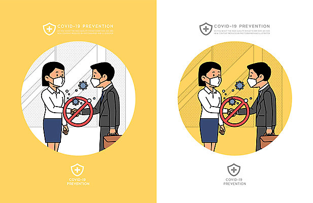 여자 남자 가방 일러스트 악수 마스크 들기 여러명 상반신 성인 노란색 금지 직장인 비즈니스맨 비즈니스우먼 바이러스 성인만 코로나바이러스 감염예방 델타변이바이러스 국내일러스트 AI파일 직업 잡화 컬러 다수 비즈니스 모션 사람 손짓 사회이슈 예방 감염 파일형식 벡터