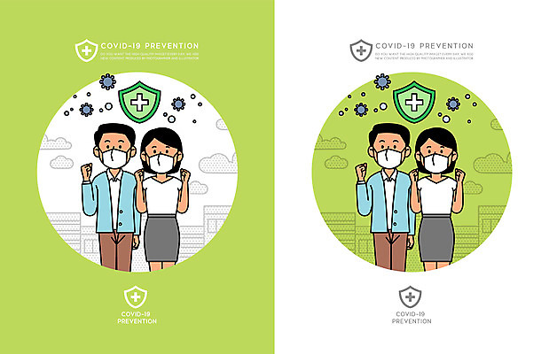 여자 남자 일러스트 마스크 서기 여러명 상반신 성인 건물 연두색 파이팅 성인만 코로나바이러스 감염예방 델타변이바이러스 국내일러스트 AI파일 건축물 다수 모션 사람 초록색 바이러스 사회이슈 예방 감염 파일형식 벡터
