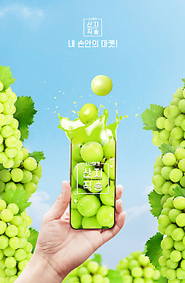PSD 편집이미지 손 잎 과일 들기 타이포그라피 신체부위 농작물 스마트폰 청포도 주문 산지직송 망고포도 이미지편집 식물 문자 농업 모션 포도 사람 핸드폰 스마트기기 파일형식 직송