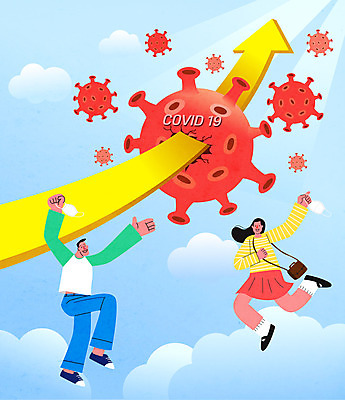 전신 구름 여자 남자 화살표 하늘색 일러스트 그래프 마스크 성인 두명 점프 기쁨 만세 주식 주가상승 투자자 성인만 코로나바이러스 주린이 국내일러스트 AI파일 자연요소 감정 모션 사람 금융 파란색 바이러스 투자 상승 신조어 파일형식 벡터