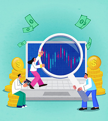 전신 여자 남자 화살표 지폐 돈 일러스트 돋보기 서기 들기 앉기 성인 세명 노트북 컴퓨터 태블릿 동전 가리킴 관찰 주식 민트색 주가표 주식표 투자자 성인만 주린이 국내일러스트 AI파일 컬러 모션 사람 손짓 금융 전자제품 스마트기기 재산 투자 신조어 파일형식 벡터