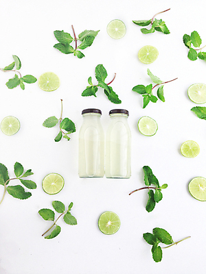 포토 JPG 해외이미지 단면 유리병 실내 사람없음 하이앵글 흰배경 라임 라임주스 페퍼민트 플랫레이 해외202004 해외포토 뷰포인트 백그라운드 과일 병_용기 내부 흰색 플랫 과일주스 민트 파일형식