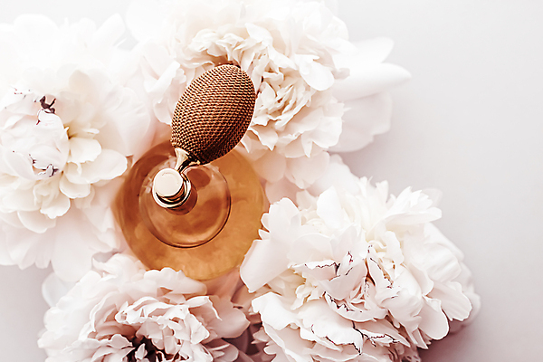 포토 JPG 해외이미지 사람없음 하이앵글 화장품 작약 향수병 해외포토 꽃 뷰포인트 뷰티 향수 병_담는 파일형식