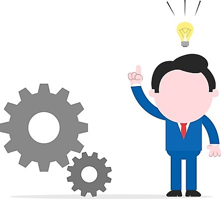 EPS 해외이미지 남자 생각 일러스트 전구 한명 성인 손들기 비즈니스맨 톱니바퀴 성인남자한명만 해외202004 해외일러스트 1 비즈니스 모션 사람 직장인 남자한명만 성인남자만 파일형식 벡터