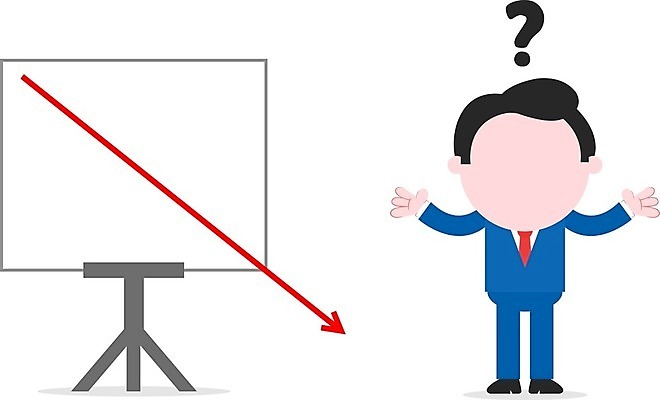 EPS 해외이미지 남자 일러스트 그래프 한명 성인 물음표 비즈니스맨 하락 의문 차트보드 성인남자한명만 해외202004 해외일러스트 1 기호 컨셉 비즈니스 사람 직장인 남자한명만 성인남자만 파일형식 벡터