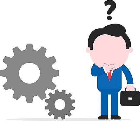 EPS 해외이미지 전신 캐릭터 남자 생각 서류가방 일러스트 한명 성인 물음표 비즈니스맨 톱니바퀴 의문 성인남자한명만 해외202004 해외일러스트 일러캐릭터 1 기호 컨셉 가방 비즈니스 사람 직장인 남자한명만 성인남자만 파일형식 벡터