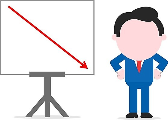 EPS 해외이미지 전신 캐릭터 남자 화살표 허리손 일러스트 한명 서기 성인 비즈니스맨 하락 차트보드 성인남자한명만 해외202004 해외일러스트 일러캐릭터 1 포즈 컨셉 비즈니스 모션 사람 직장인 남자한명만 성인남자만 파일형식 벡터