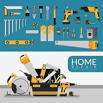 EPS 해외이미지 일러스트 줄자 자 사람없음 공구 스패너 망치 공구함 페인트붓 톱 펜치 목장갑 전동드라이버 전동드릴 전압기 절단기 커터칼 해외일러스트 장갑 문구용품 사무용품 기계 도구 붓 드라이버_공구 드릴 파일형식 벡터