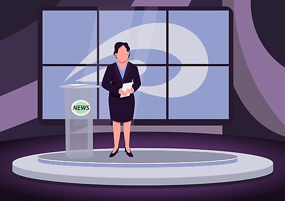 EPS 해외이미지 전신 여자 일러스트 한명 서기 들기 정장 성인 뉴스 아나운서 방송 대본 방송국 성인여자한명만 뉴스룸 해외일러스트 직업 1 옷 모션 사람 여자한명만 성인여자만 파일형식 벡터