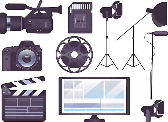 EPS 해외이미지 일러스트 사람없음 카메라 모니터 촬영 클래퍼보드 마이크 메모리카드 방송장비 방송조명 해외일러스트 음향기기 전자제품 컴퓨터 장비 메모리 파일형식 벡터