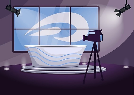 EPS 해외이미지 일러스트 사람없음 카메라 뉴스 책상 방송 스포트라이트 방송국 뉴스룸 해외일러스트 가구 전자제품 파일형식 벡터