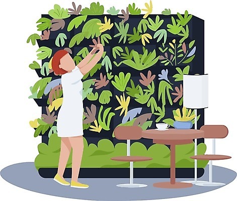 EPS 해외이미지 전신 식물 여자 커피 의자 일러스트 한명 서기 성인 취미 스탠드 책상 원예 심기 싱글라이프 성인여자한명만 해외일러스트 1 라이프스타일 음료 가구 모션 조명 사람 여자한명만 성인여자만 파일형식 벡터