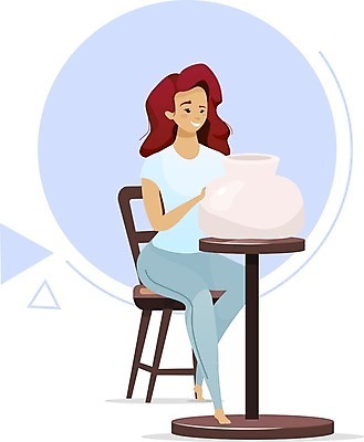 EPS 해외이미지 전신 여자 의자 일러스트 한명 앉기 성인 취미 도자기 도자기공예 도자기물레 싱글라이프 성인여자한명만 해외일러스트 1 라이프스타일 가구 모션 사람 공예 물레 여자한명만 성인여자만 파일형식 벡터