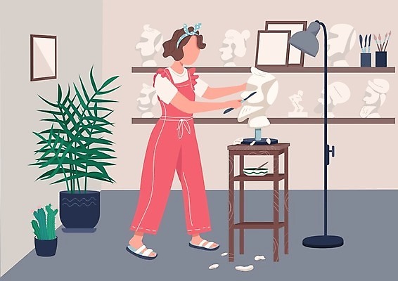 EPS 해외이미지 전신 여자 화분 일러스트 미술 한명 서기 들기 성인 취미 조각상 스탠드 조각칼 조각가 싱글라이프 조각_조소 성인여자한명만 해외일러스트 1 라이프스타일 모션 문화예술 조명 사람 조형물 칼 조소 여자한명만 성인여자만 파일형식 벡터