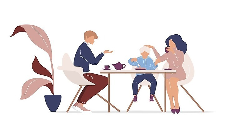 EPS 해외이미지 전신 커플 여자 남자 화분 아들 어린이 의자 일러스트 탁자 엄마 들기 앉기 소년 성인 세명 가족라이프 아빠 아침식사 찻잔 해외일러스트 라이프스타일 가구 가족 관계 모션 잔 사람 식사 파일형식 벡터