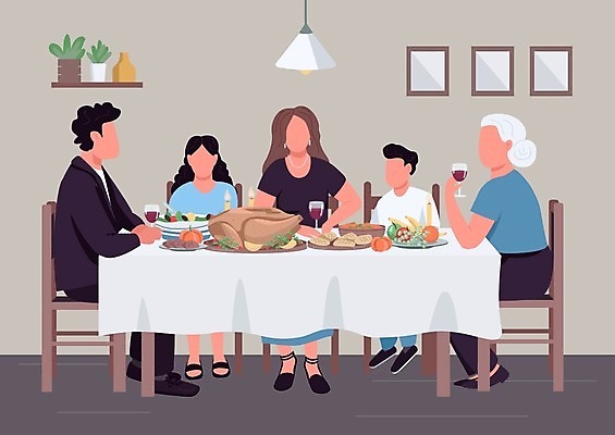 EPS 해외이미지 전신 여자 노년 남자 딸 아들 할머니 와인잔 의자 일러스트 식탁 엄마 대가족 실내 들기 앉기 여러명 성인 식사 가족라이프 아빠 손주 해외일러스트 라이프스타일 가구 다수 술잔 가족 모션 탁자 사람 내부 파일형식 벡터