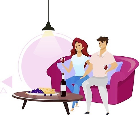 EPS 해외이미지 전신 부부 여자 남자 와인잔 일러스트 전등 들기 앉기 성인 두명 소파 와인 가족라이프 안주 성인만 해외일러스트 라이프스타일 커플 술잔 의자 가족 모션 조명 주류 사람 파일형식 벡터