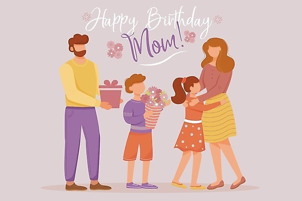 EPS 해외이미지 전신 여자 남자 꽃 딸 아들 어린이 꽃다발 일러스트 안기 엄마 서기 들기 소년 여러명 성인 선물상자 가족라이프 생일 아빠 생일축하 해외일러스트 식물 라이프스타일 기념일 다수 가족 모션 선물 사람 상자 축하 파일형식 벡터