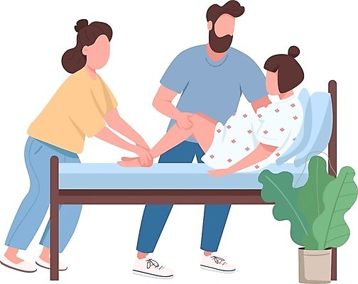 EPS 해외이미지 전신 식물 여자 남자 화분 일러스트 성인 세명 침대 잡기 도움 출산 성인만 해외일러스트 가구 컨셉 모션 사람 파일형식 벡터