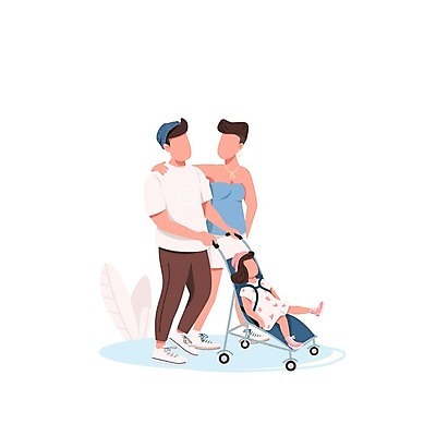 EPS 해외이미지 전신 여자 남자 딸 어린이 일러스트 엄마 성인 세명 걷기 가족라이프 아빠 유모차 어깨에손 해외일러스트 라이프스타일 가족 모션 사람 아기용품 파일형식 벡터