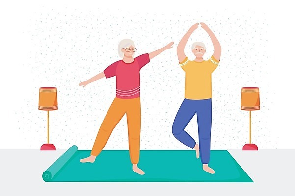 EPS 해외이미지 전신 여자 할아버지 노년 남자 할머니 일러스트 요가 서기 취미 두명 운동 노부부 요가자세 매트 가족라이프 노인만 해외일러스트 라이프스타일 웰빙 부부 포즈 가족 모션 건강 사람 성인 성인만 파일형식 벡터