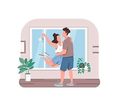 EPS 해외이미지 전신 여자 남자 화분 일러스트 창문 신혼부부 포옹 열쇠 서기 들기 성인 두명 가족라이프 이사 성인만 해외일러스트 라이프스타일 부부 가족 안기 모션 사람 신혼 파일형식 벡터