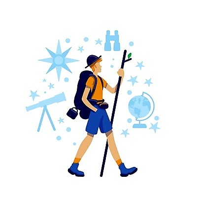 EPS 해외이미지 전신 남자 스포츠 일러스트 한명 성인 취미 지구본 걷기 건강관리 트래킹 망원경 잡기 등산객 등산가방 천체망원경 등산스틱 성인남자한명만 해외일러스트 1 가방 모션 레저 건강 관리 사람 등산 등산용품 남자한명만 성인남자만 파일형식 벡터