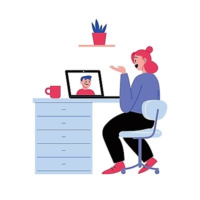 EPS 해외이미지 전신 여자 남자 의자 일러스트 모바일 대화 사람 앉기 성인 두명 노트북 업무 플랫 책상 재택근무 화상통화 성인만 언택트 온택트 랜선라이프 해외일러스트 라이프스타일 가구 비즈니스 모션 말하기 전자제품 작업 통화 파일형식 벡터