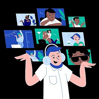 EPS 해외이미지 여자 남자 일러스트 모바일 사람 여러명 성인 파티 손들기 스크린 검은색 헤드폰 모임 축하 춤 재택근무 온라인 동영상 성인만 언택트 온택트 랜선라이프 해외일러스트 라이프스타일 컬러 음향기기 다수 컨셉 비즈니스 모션 문화예술 이벤트 파일형식 벡터