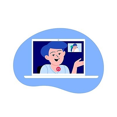 EPS 해외이미지 여자 남자 일러스트 모바일 사람 손짓 성인 두명 파란색 노트북 스크린 재택근무 화상통화 성인만 언택트 온택트 랜선라이프 해외일러스트 라이프스타일 컬러 비즈니스 모션 전자제품 통화 파일형식 벡터