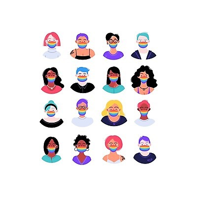 EPS 해외이미지 여자 남자 무지개 일러스트 사람 여러명 성인 컬러풀 커뮤니티 아바타 성인만 성소수자 해외일러스트 자연요소 컬러 다수 파일형식 벡터