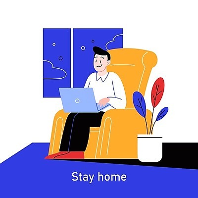 EPS 해외이미지 남자 화분 의자 일러스트 모바일 사람 앉기 성인 노트북 업무 재택근무 성인남자한명만 언택트 온택트 해외일러스트 가구 비즈니스 모션 전자제품 작업 남자한명만 성인남자만 파일형식 벡터