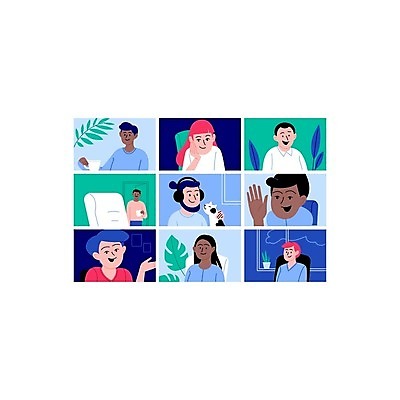 EPS 해외이미지 여자 남자 일러스트 모바일 사람 여러명 성인 파란색 스크린 모임 재택근무 화상통화 성인만 언택트 온택트 랜선라이프 해외일러스트 라이프스타일 컬러 다수 비즈니스 통화 파일형식 벡터