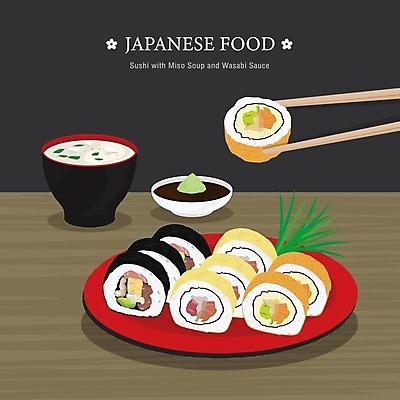 EPS 해외이미지 접시 일러스트 젓가락 사람없음 고추냉이 김밥 간장 누드김밥 일본음식 해외일러스트 식기 음식 수저 양념 파일형식 벡터