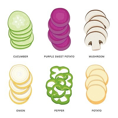 EPS 해외이미지 일러스트 식재료 양파 오이 감자 파프리카 사람없음 버섯 슬라이스 적고구마 해외일러스트 채소 고구마 파일형식 벡터