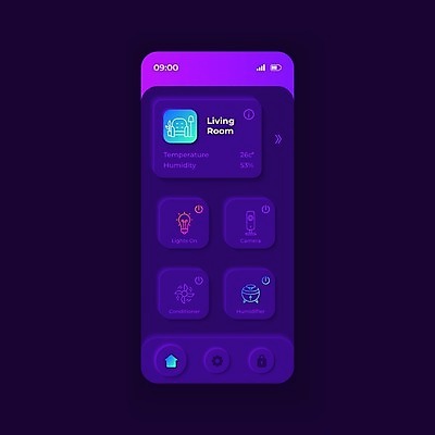 EPS 해외이미지 일러스트 모바일 주택 사람없음 스마트폰 보라색 어플리케이션 시스템 UI 사물인터넷 해외일러스트 컬러 정보기술 건물 핸드폰 스마트기기 파일형식 벡터