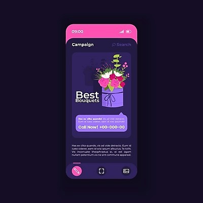 EPS 해외이미지 꽃다발 말풍선 일러스트 모바일 사람없음 선물상자 스마트폰 상점 보라색 어플리케이션 온라인쇼핑 UI 해외일러스트 꽃 컬러 선물 핸드폰 스마트기기 쇼핑 상자 온라인 파일형식 벡터