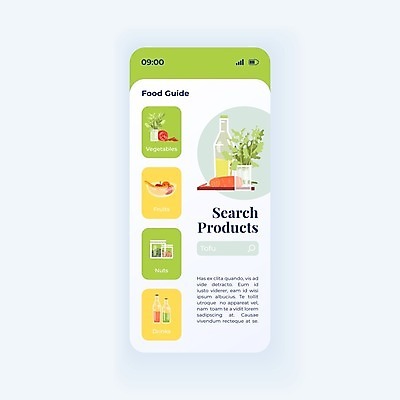 EPS 해외이미지 음료 채소 과일 일러스트 모바일 사람없음 스마트폰 어플리케이션 유기농 온라인쇼핑 UI 검색창 해외일러스트 웰빙 핸드폰 스마트기기 쇼핑 온라인 파일형식 벡터