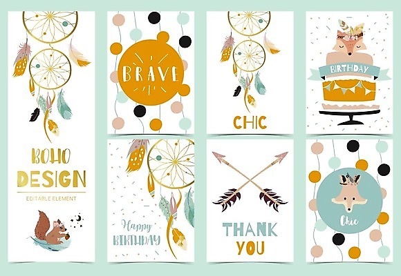 EPS 해외이미지 백그라운드 일러스트 화살 세마리 타이포그라피 사람없음 세트 케이크 생일 깃털 다람쥐 여우 민트색 파스텔톤 드림캐쳐 해외일러스트 문자 기념일 컬러 포유류 디저트 3 장식 설치류 파일형식 벡터