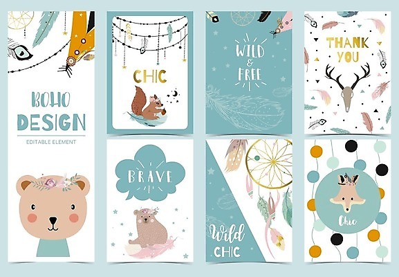 EPS 해외이미지 백그라운드 말풍선 여러마리 일러스트 곰 사슴 타이포그라피 사람없음 세트 깃털 다람쥐 여우 민트색 드림캐쳐 해외일러스트 동물 문자 컬러 다수 포유류 장식 설치류 파일형식 벡터