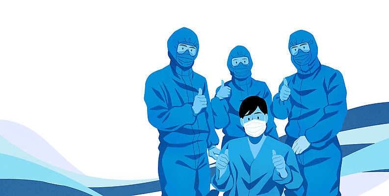 PSD 여자 남자 일러스트 마스크 서기 앉기 여러명 상반신 성인 파란색 환자 의료진 최고 성인만 코로나바이러스 방역복 팬데믹 델타변이바이러스 국내일러스트 직업 옷 컬러 다수 의학 모션 사람 바이러스 방역 파일형식