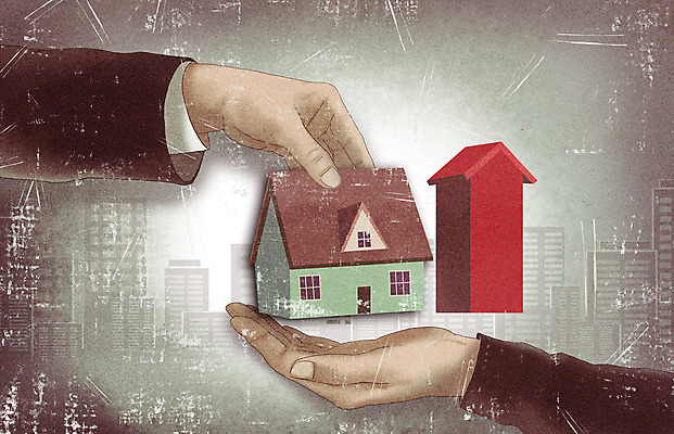 PSD 손 화살표 일러스트 부동산 주택 들기 건물 신체부위 경제 회색 사회이슈 상승 부동산매매 부동산거래 국내일러스트 건축물 컬러 컨셉 모션 사람 재산 파일형식