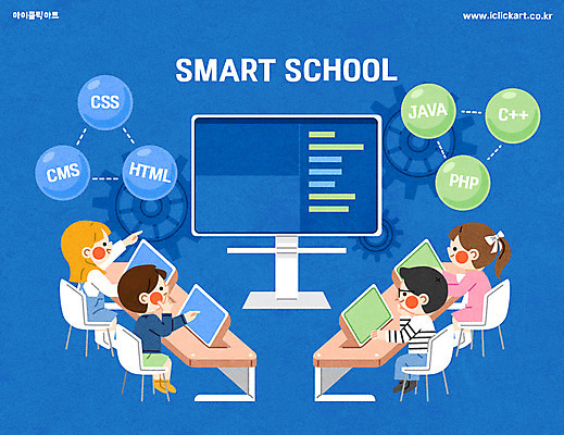 전신 여자 어린이교육 교육 남자 어린이 의자 일러스트 교실 학교 수업 미래 앉기 소녀 소년 여러명 태블릿 모니터 가리킴 스마트 책상 컴퓨터교육 프로그래밍 어린이만 코딩 그린스마트스쿨 국내일러스트 AI파일 가구 다수 컨셉 모션 사람 손짓 전자제품 스마트기기 컴퓨터 작업 개발 파일형식 벡터 한국판뉴딜