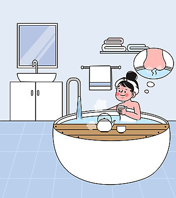 전신 여자 하늘색 일러스트 한명 들기 상반신 성인 치료 욕실 찻잔 찻주전자 세면대 반신욕 대장질환 수건걸이 성인여자한명만 국내일러스트 AI파일 1 의학 모션 주전자 잔 사람 파란색 목욕 질병 여자한명만 성인여자만 파일형식 벡터